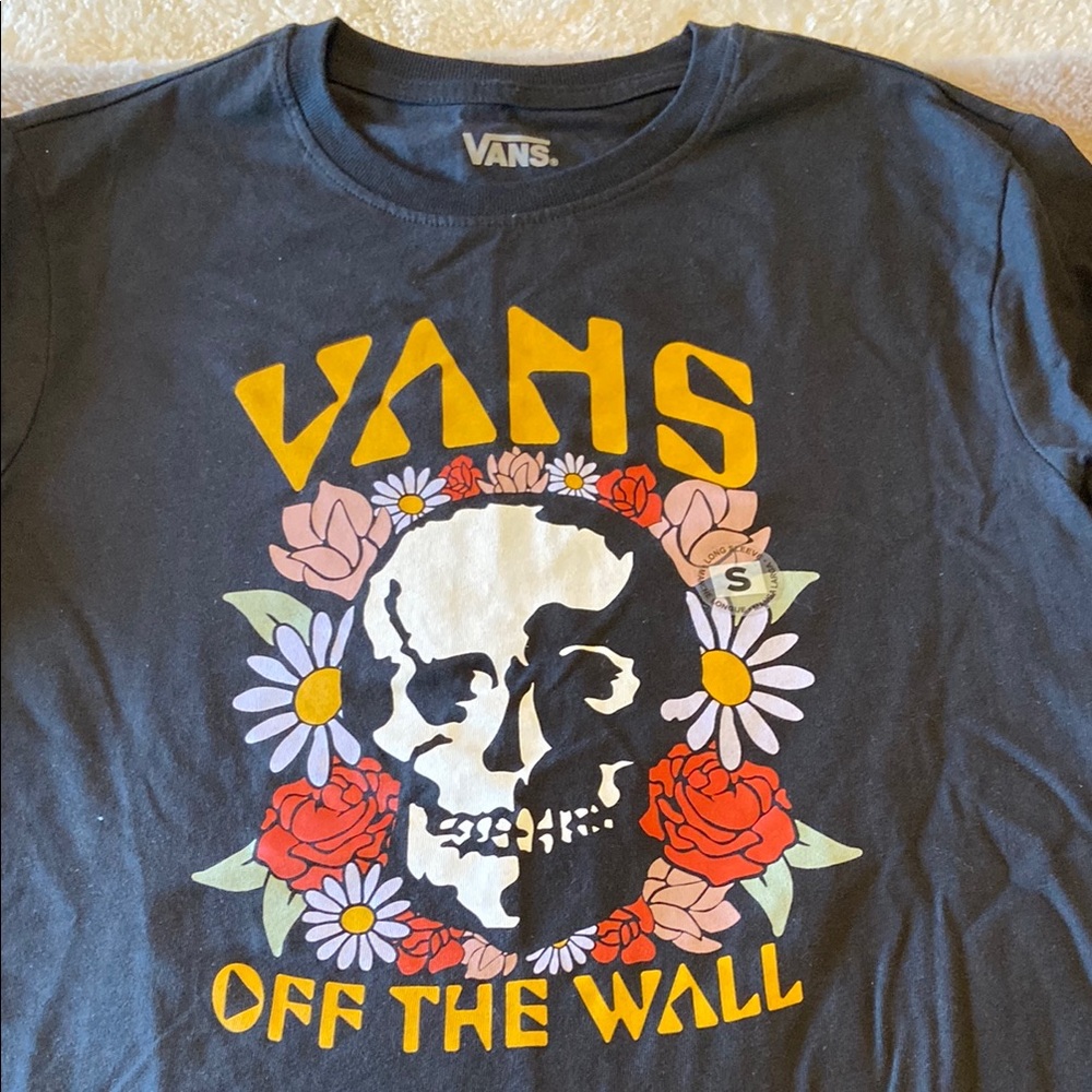 Vans Black T-Shirt with Skull and Floral Design